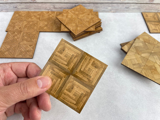 Puppenhausboden, Miniaturparkett, Parkettboden, Miniaturfliesen im Maßstab 1:12, Puppenhauszubehör